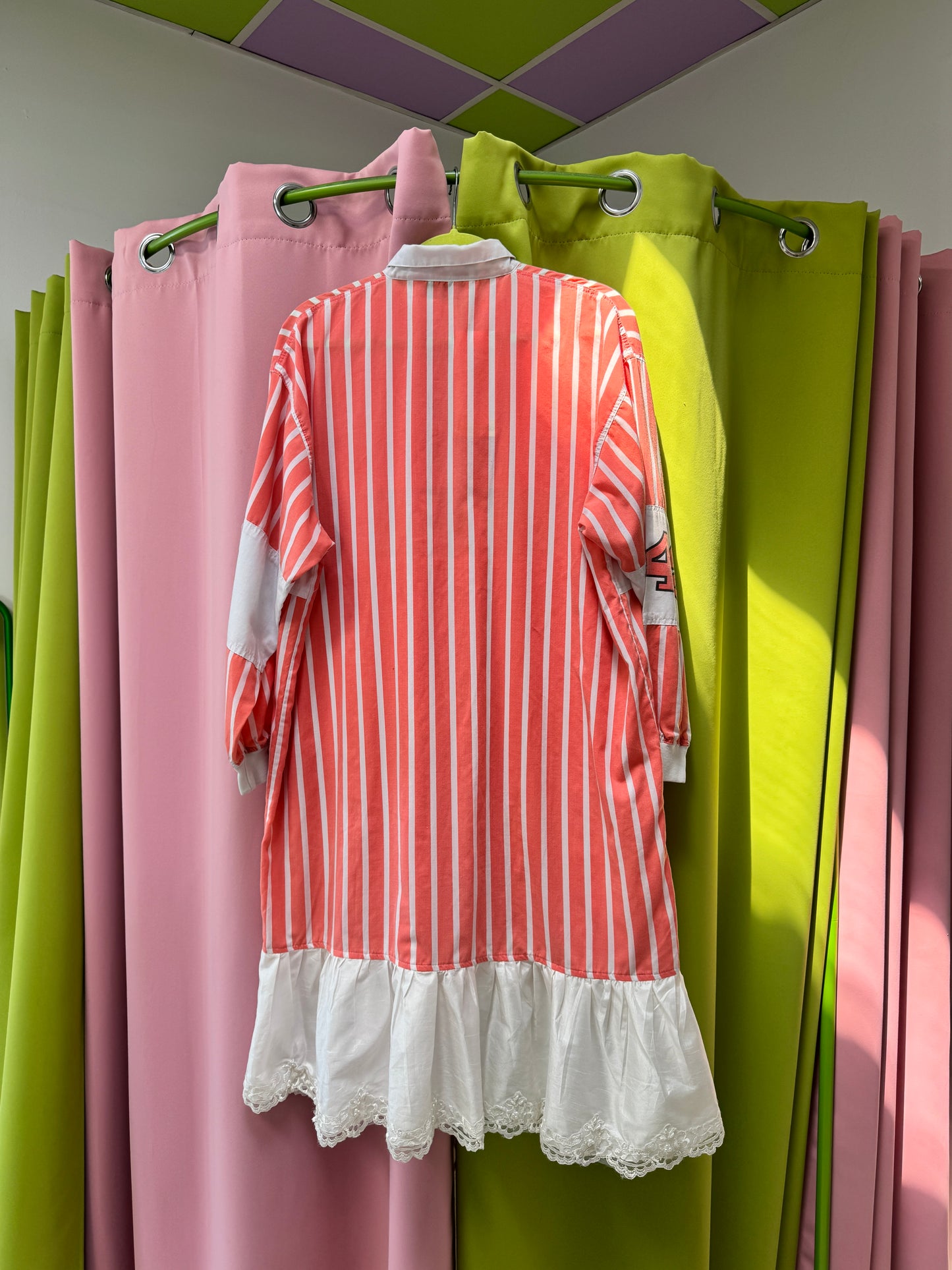 Sz L/XL Upcycled Esleep Stripe Ruffle Dress | MN X Community