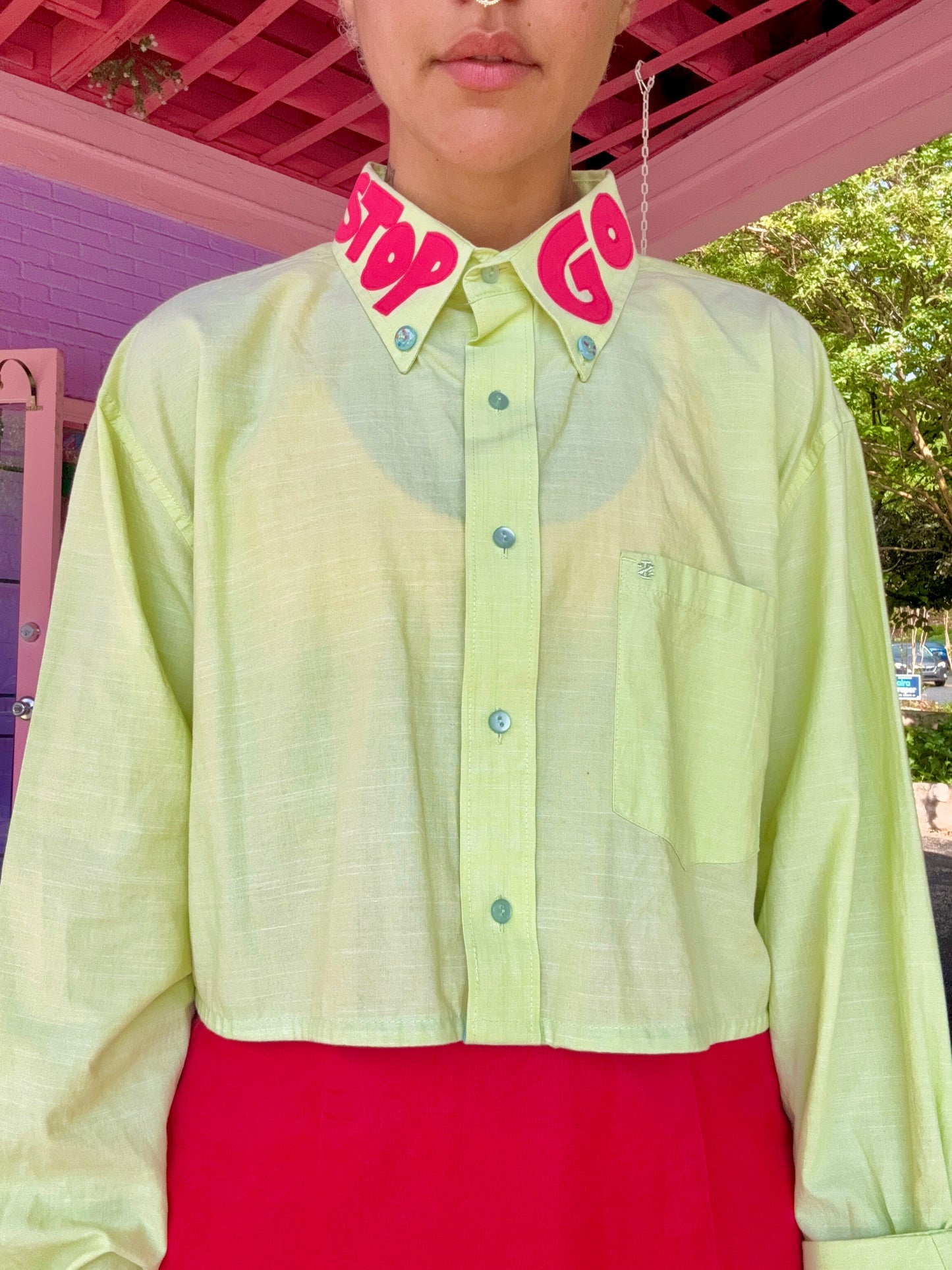 Sz M/L Upcycled STOP/GO Applique Oxford | MN X Community