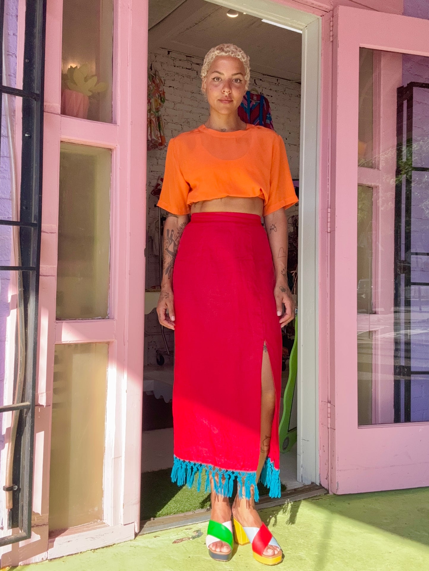 Sz M Berry Maxi Skirt with Fringe | MN X Community