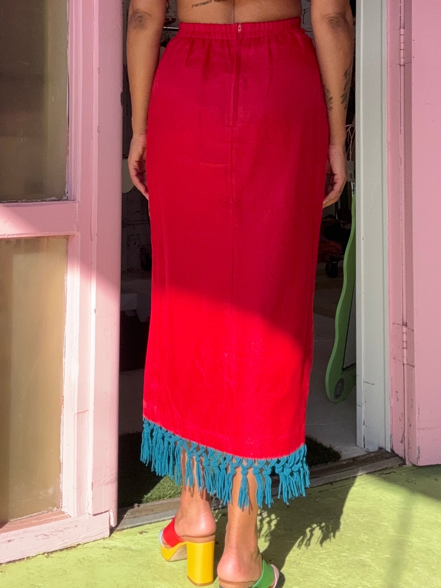 Sz M Berry Maxi Skirt with Fringe | MN X Community
