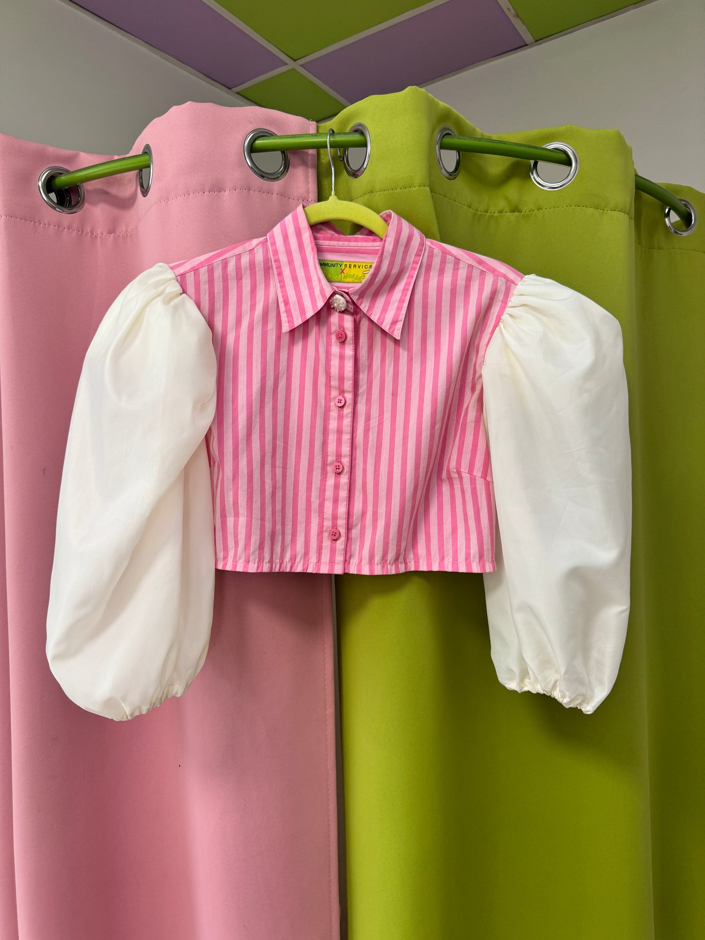 Sz M Upcycled Puff Sleeve Striped Oxford | MN X Community