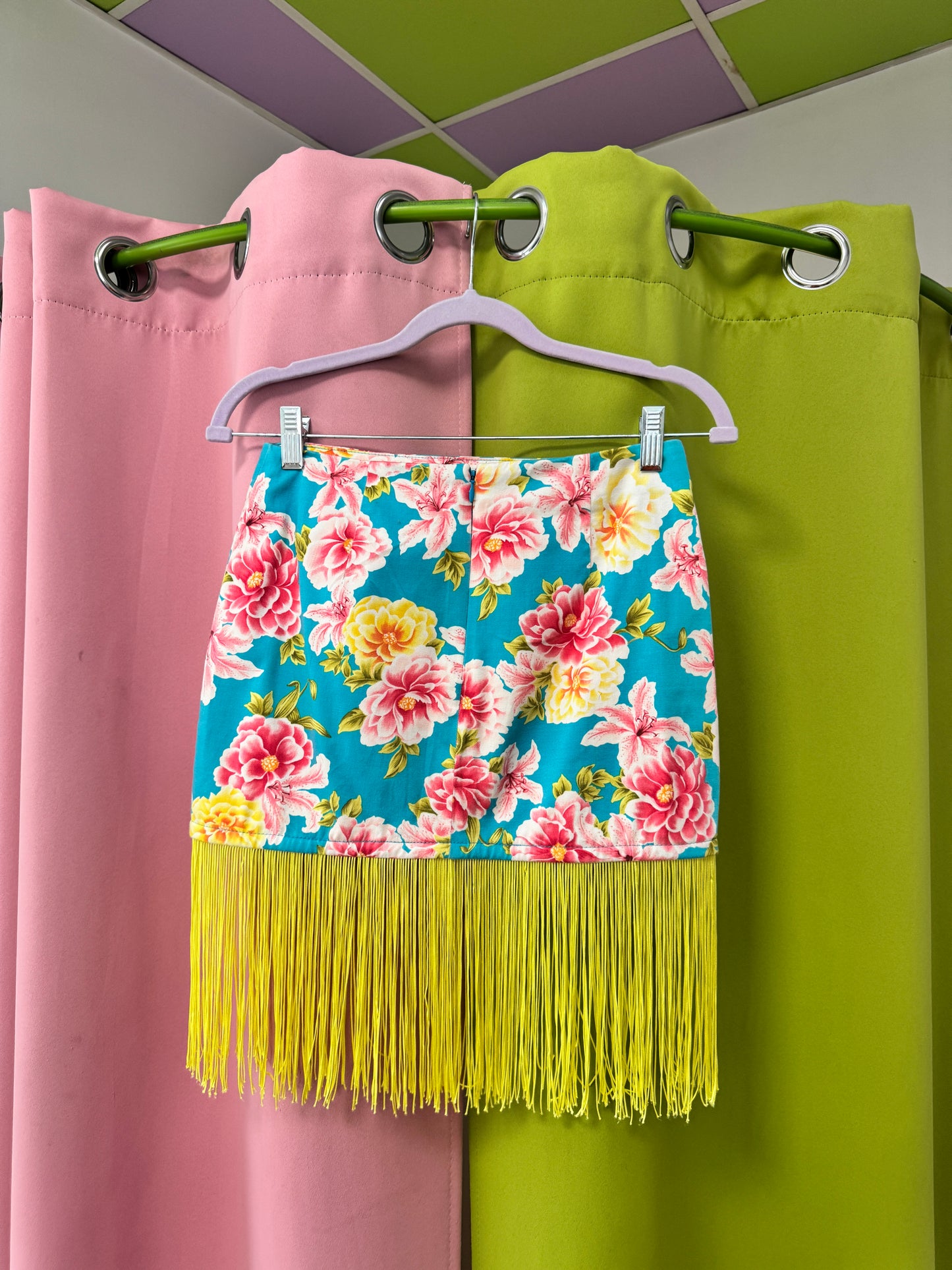 Sz S Upcycled Floral Fringe Mini Skirt | MN X Community