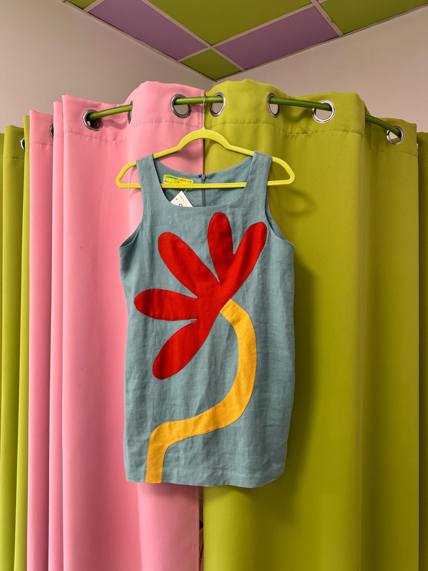 Sz M Upcycled Applique Linen Shift Dress | MN X Community
