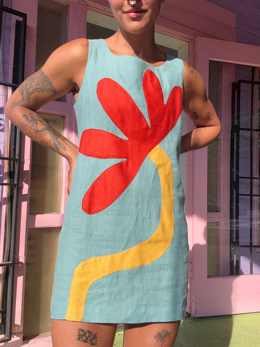 Sz M Upcycled Applique Linen Shift Dress | MN X Community