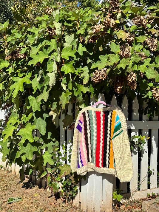 Sz L Handmade Knit Colorblock Sweater