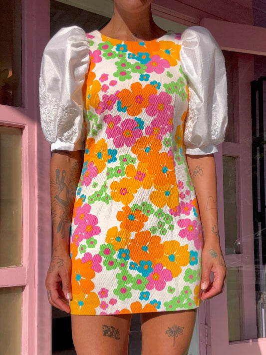 Sz M Upcycled Floral Puff Sleeve Mini Dress | MN X Community