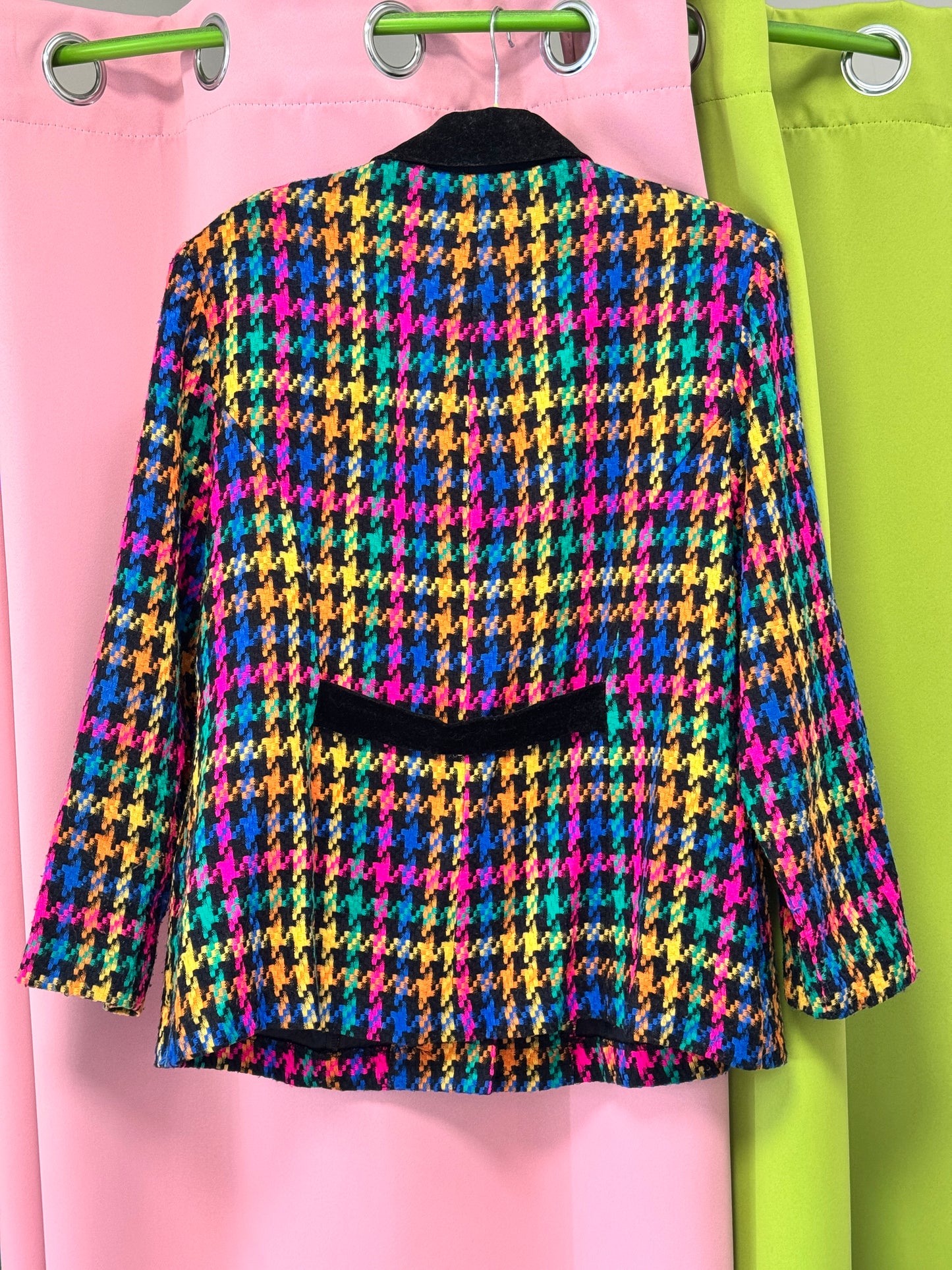Sz XL VTG Technicolor Houndstooth Blazer Jacket