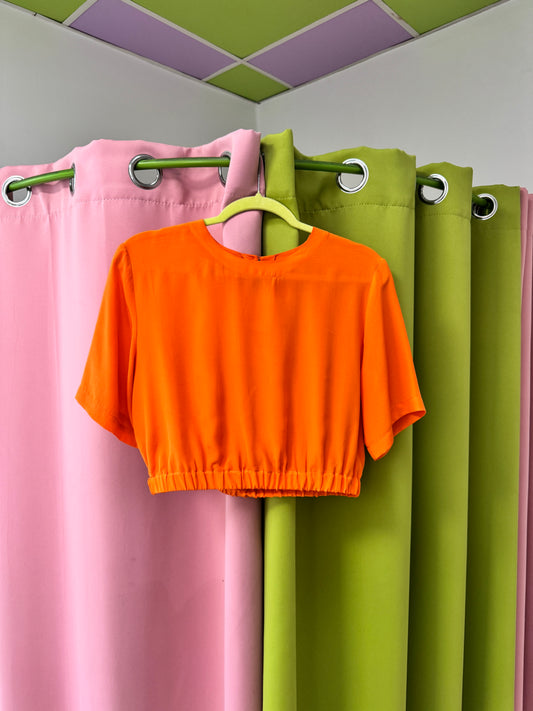 Sz M Redesigned Silk Elastic Crop Tee in Tangerine  | Community