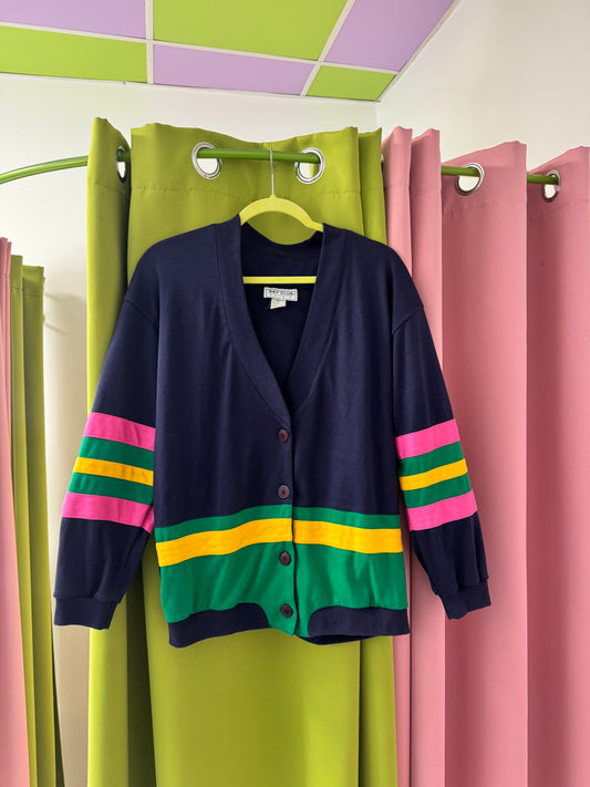 Sz L 90's Cotton Blend Colorblock Cardigan