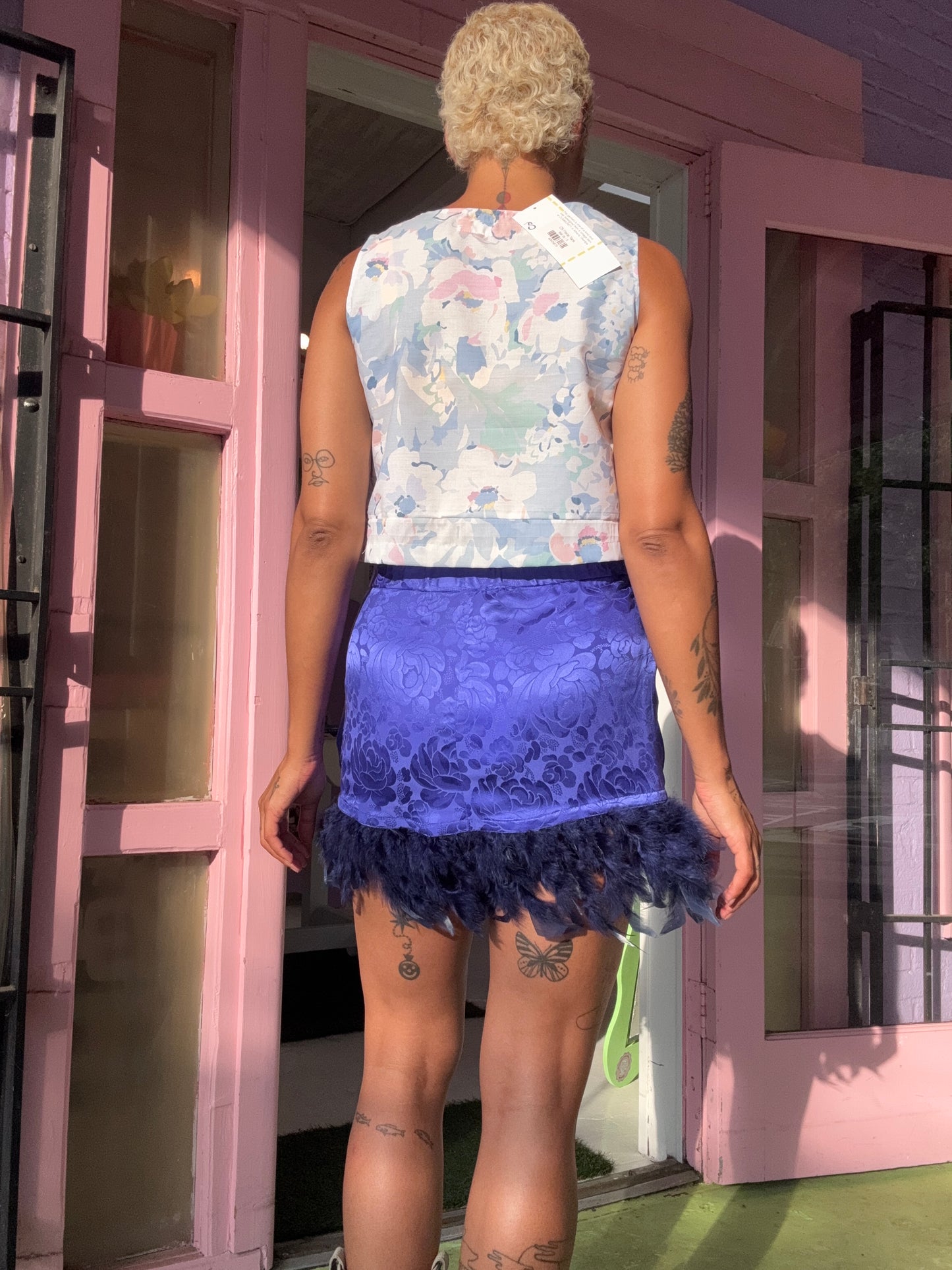 Sz M Upcycled Silk Feather Mini Skirt | MN X Community